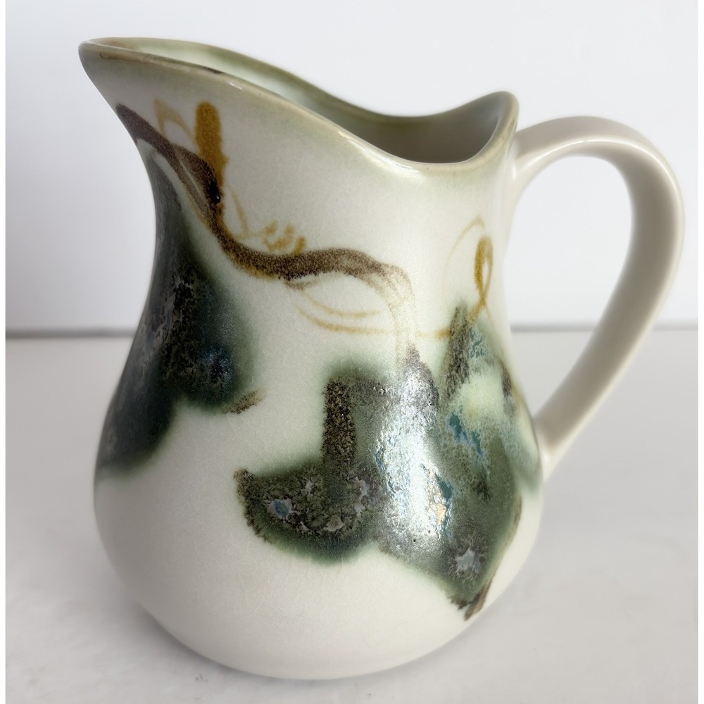 Vtg Clouds Folsom Signed‎ Art Studio Pottery Creamer Pitcher Ivy Leaf 2000 4"